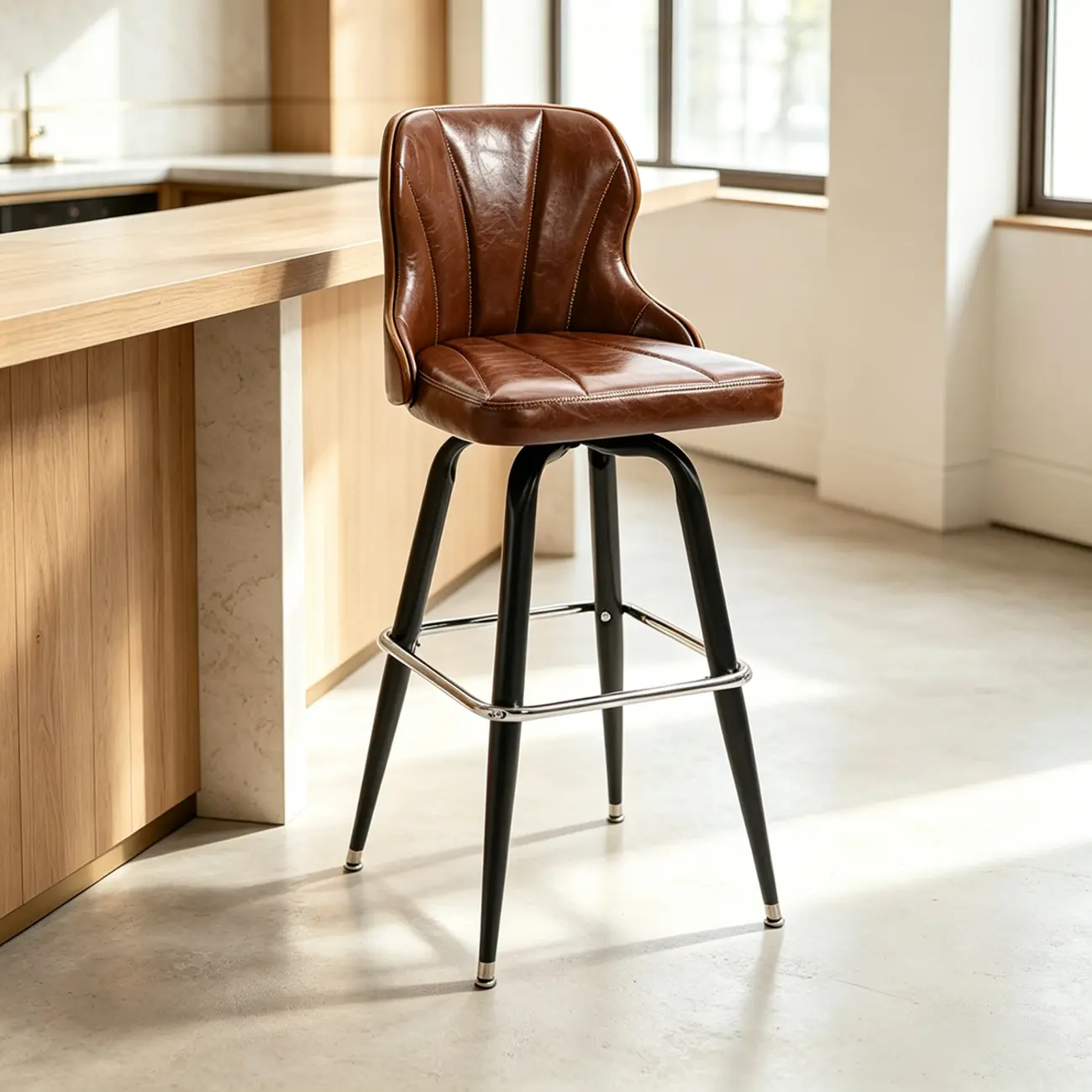 Set Of 2 Vintage Oil-wax Leather Bar Stool With Solid Wood Backrest Image - 17 | homeyfad