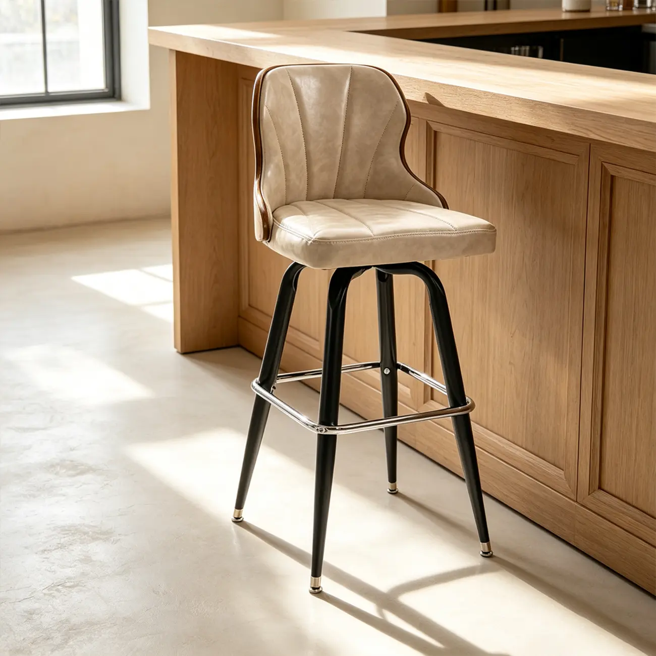 Set Of 2 Vintage Oil-wax Leather Bar Stool With Solid Wood Backrest Image - 19 | homeyfad