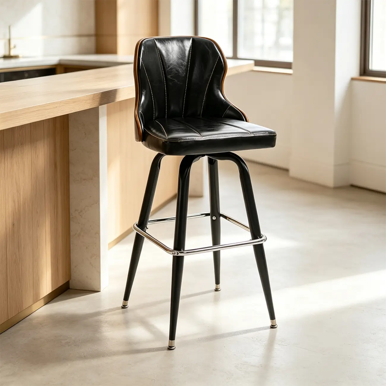 Set Of 2 Vintage Oil-wax Leather Bar Stool With Solid Wood Backrest Image - 18 | homeyfad