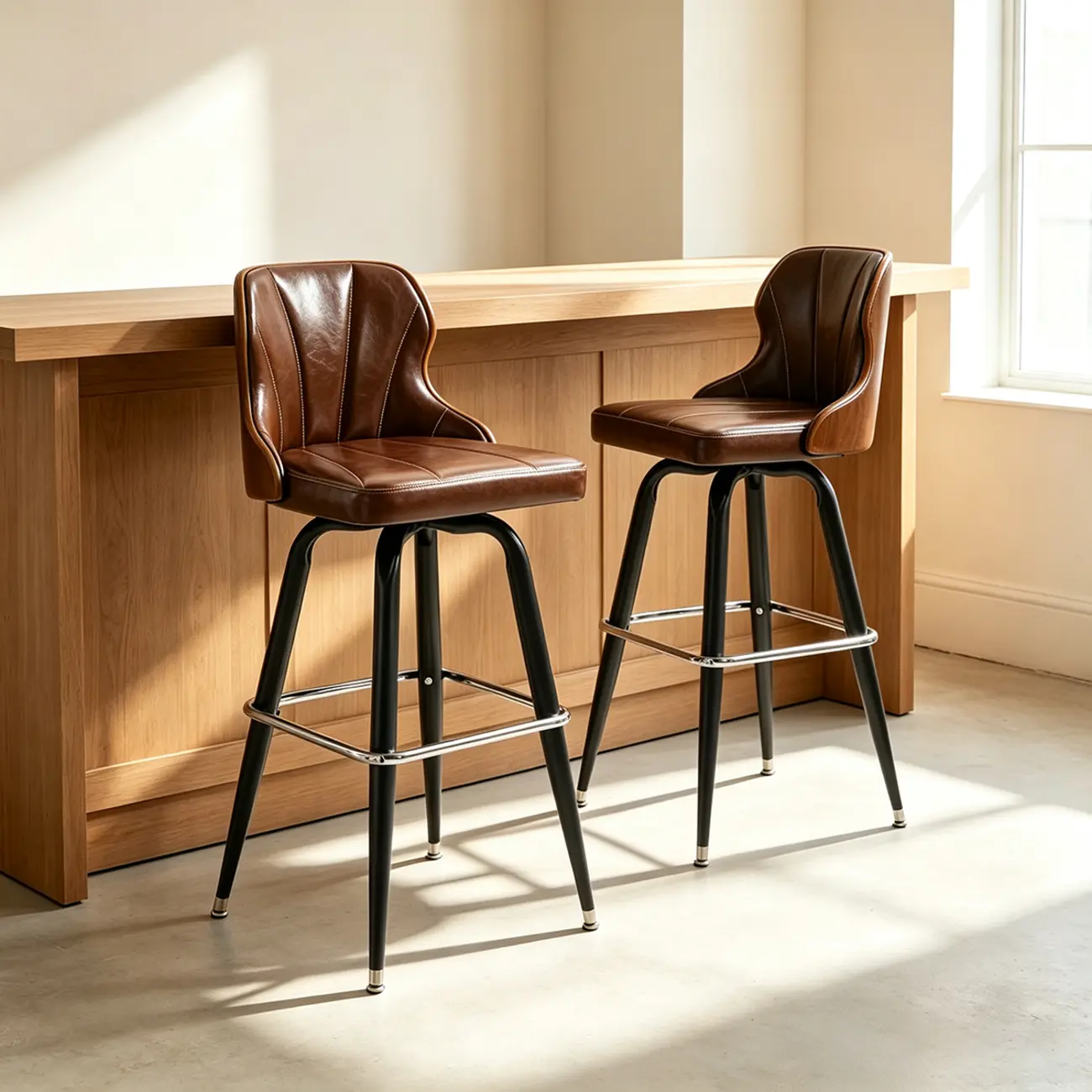 Set Of 2 Vintage Oil-wax Leather Bar Stool With Solid Wood Backrest Image - 16 | homeyfad
