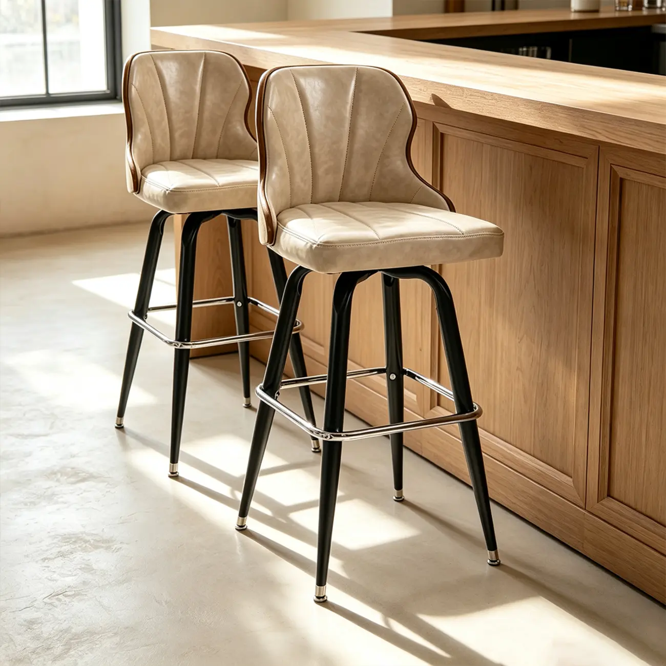 Set Of 2 Vintage Oil-wax Leather Bar Stool With Solid Wood Backrest Image - 15 | homeyfad