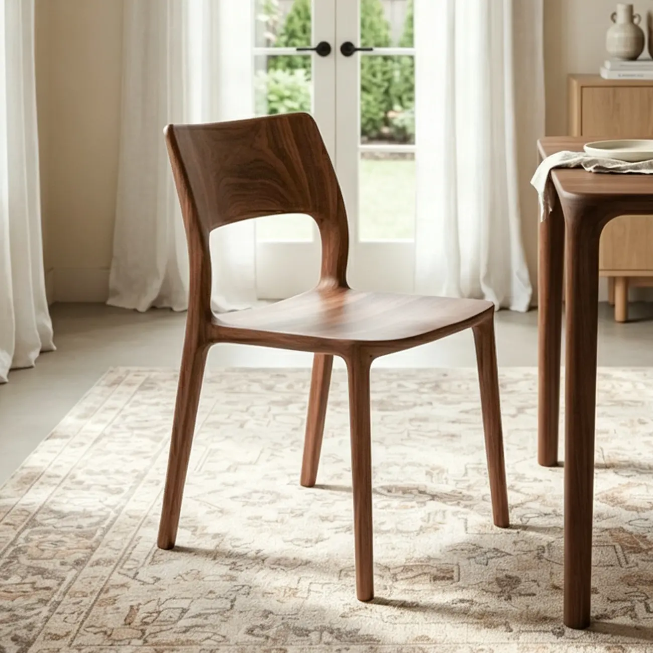 Mid-Century Modern Walnut Solid Rubberwood Armless Dining Chairs Set of 2 Image - 1 | homeyfad