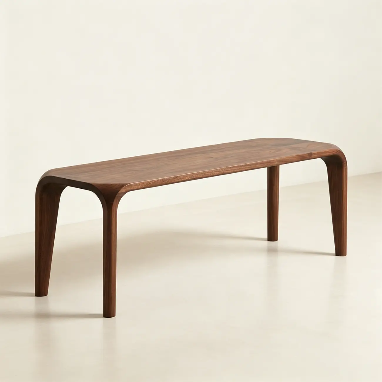 Mid-Century Modern Walnut Solid Pine Wood Dining Bench Image - 2 | homeyfad