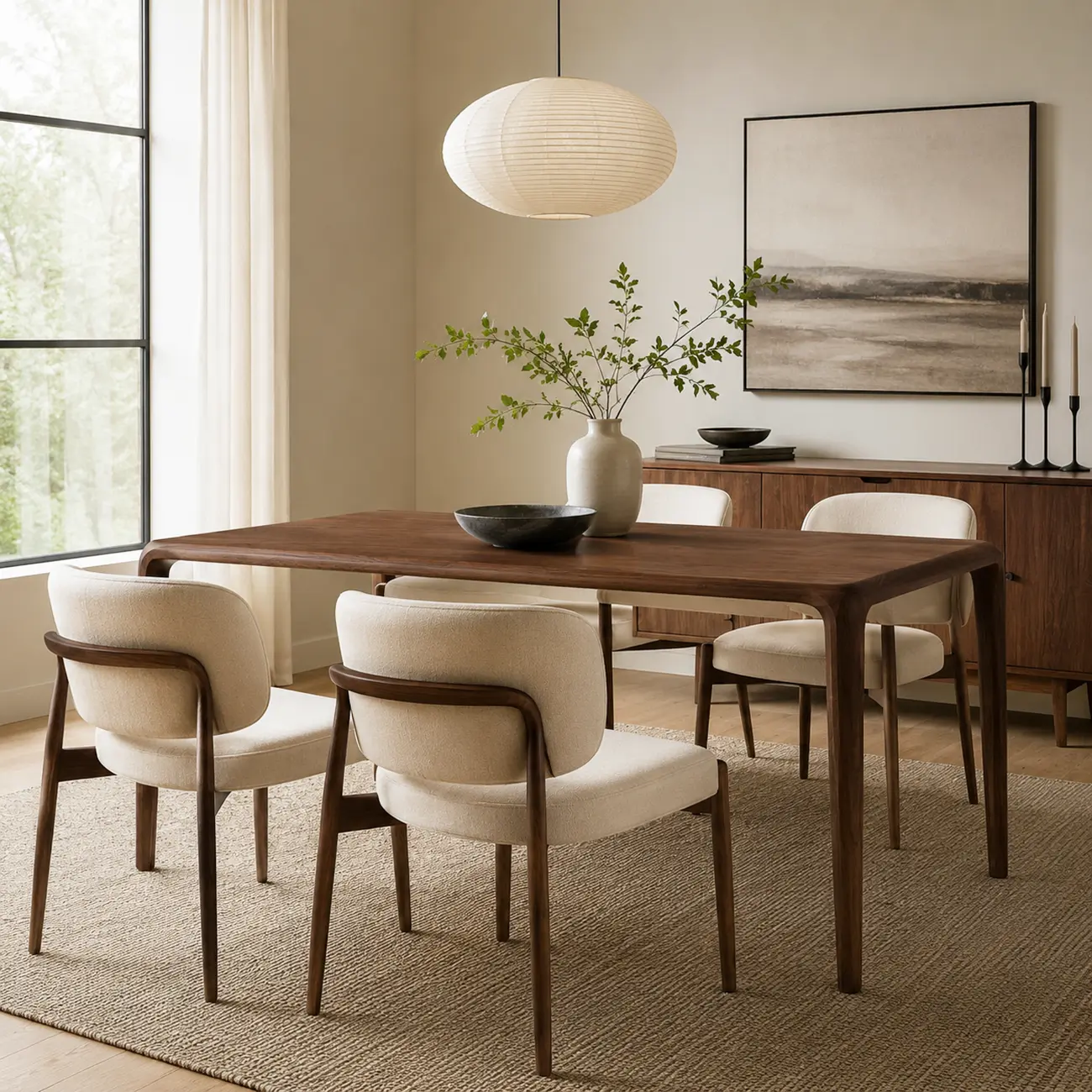Minimalist Walnut Wood Rectangular Dining Table With Seamless Rounded Edges Image - 3 | homeyfad