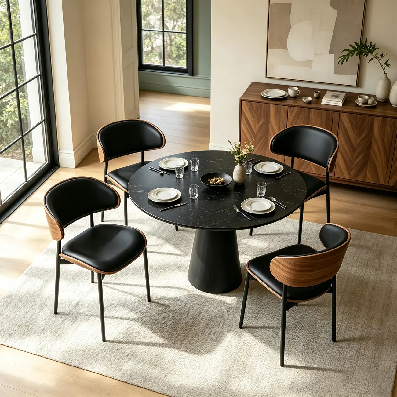 Modern Curced Back Dining Chair with Upholstered Faux Leather Image - 7 | homeyfad