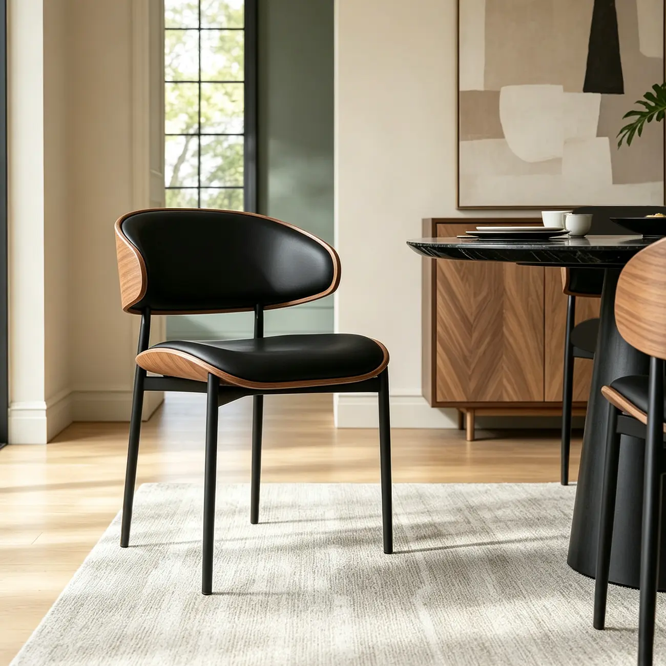 Modern Curced Back Dining Chair with Upholstered Faux Leather Image - 2 | homeyfad
