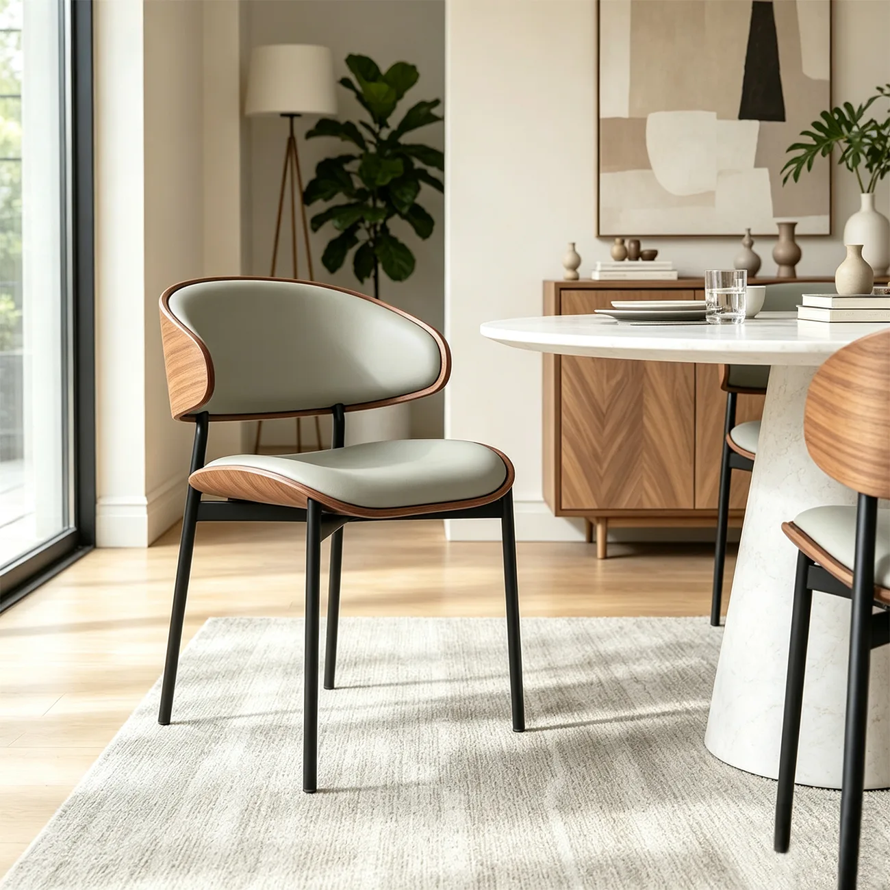 Modern Curced Back Dining Chair with Upholstered Faux Leather Image - 8 | homeyfad
