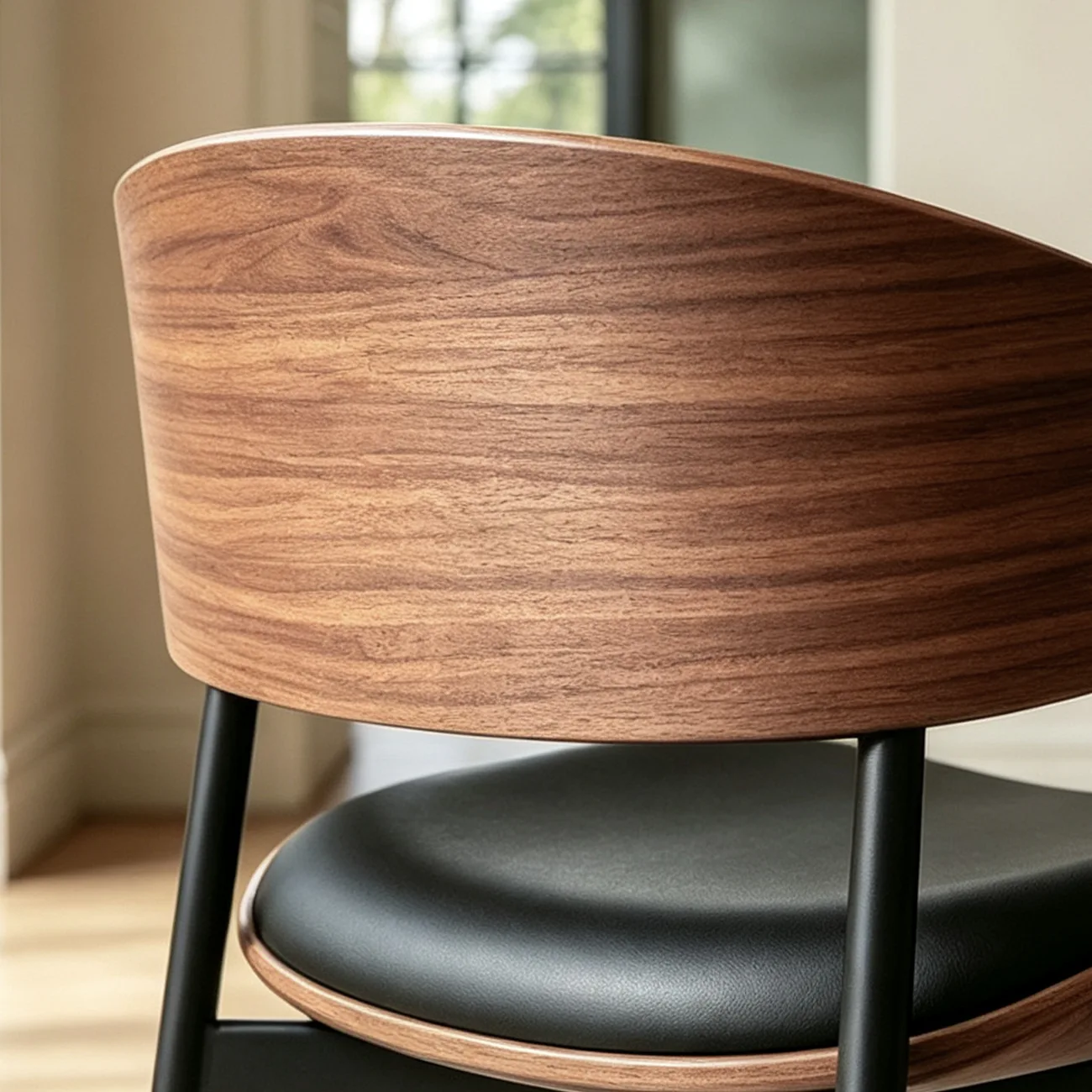Modern Curced Back Dining Chair with Upholstered Faux Leather Image - 4 | homeyfad