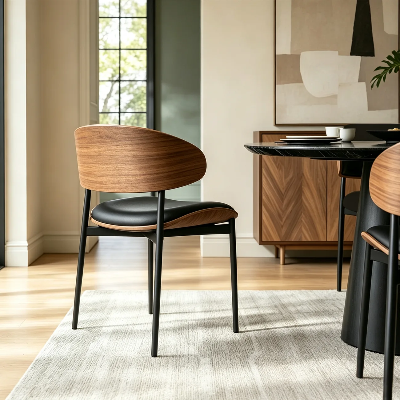 Modern Curced Back Dining Chair with Upholstered Faux Leather Image - 3 | homeyfad