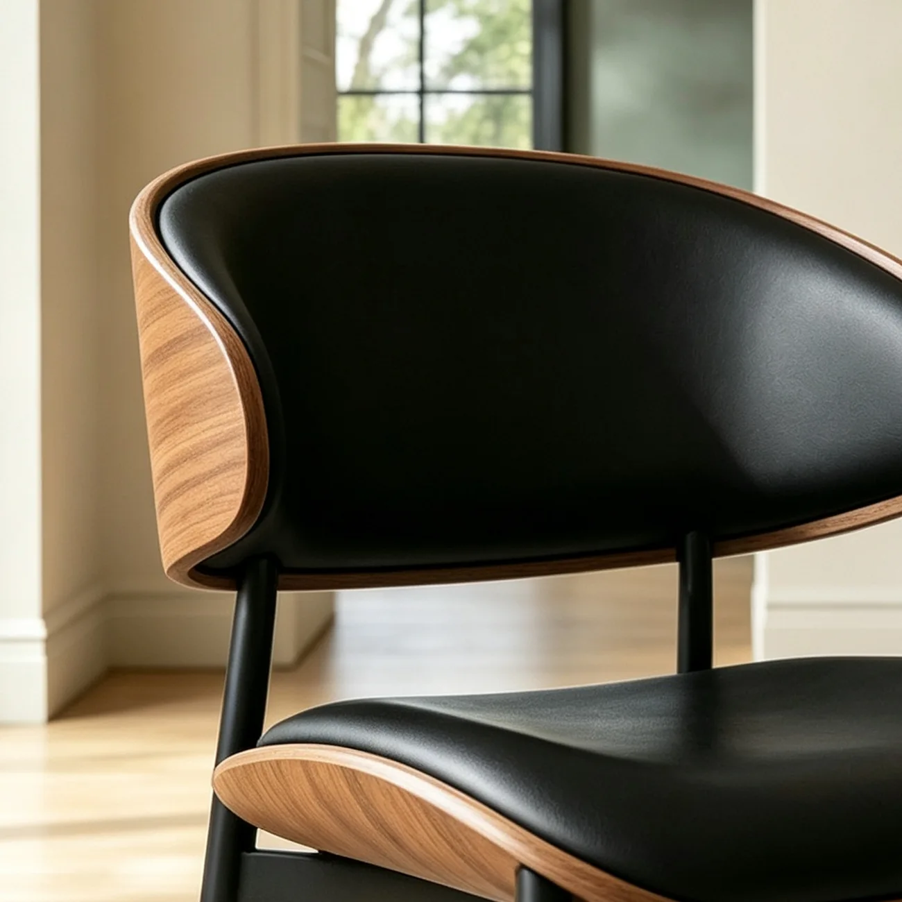 Modern Curced Back Dining Chair with Upholstered Faux Leather Image - 5 | homeyfad