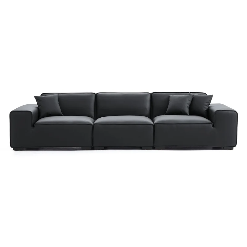 Modern Black Leather Modular Sofa with Extra-Deep Seating Image - 28 | homeyfad