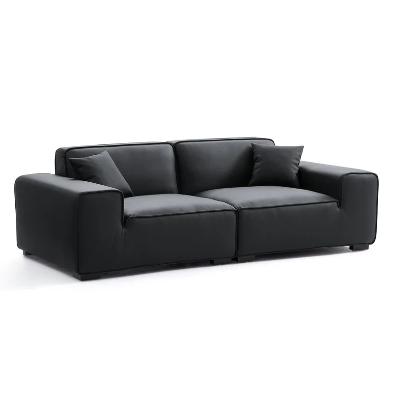 Modern Black Leather Modular Sofa with Extra-Deep Seating Image - 27 | homeyfad