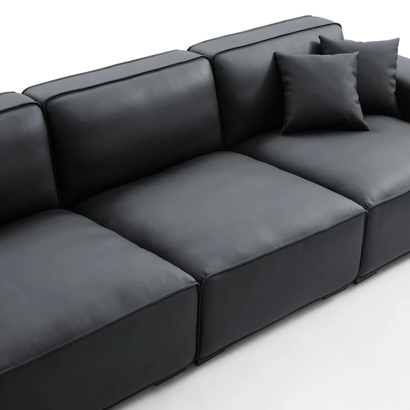 Modern Black Leather Modular Sofa with Extra-Deep Seating Image - 15 | homeyfad