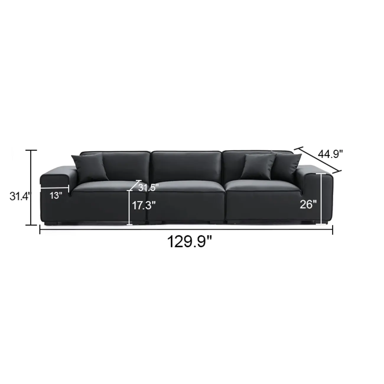 Modern Black Leather Modular Sofa with Extra-Deep Seating Image - 21 | homeyfad