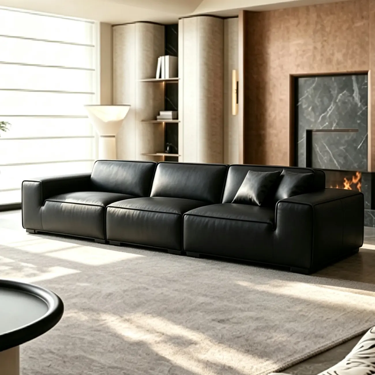 Modern Black Leather Modular Sofa with Extra-Deep Seating Image - 10 | homeyfad