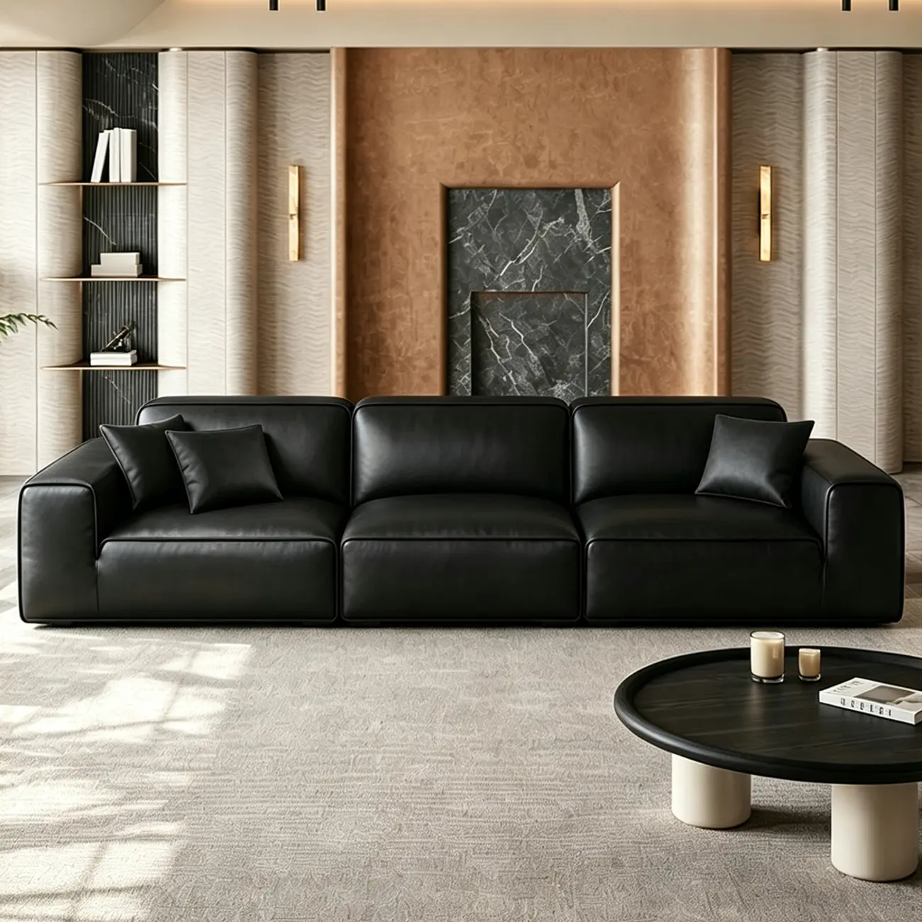 Modern Black Leather Modular Sofa with Extra-Deep Seating Image - 4 | homeyfad