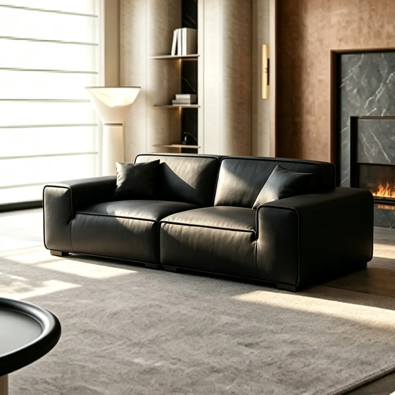 Modern Black Leather Modular Sofa with Extra-Deep Seating Image - 11 | homeyfad