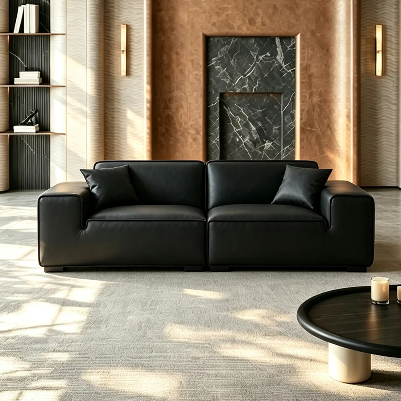 Modern Black Leather Modular Sofa with Extra-Deep Seating Image - 13 | homeyfad