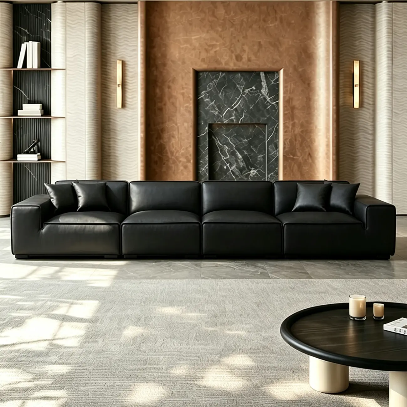 Modern Black Leather Modular Sofa with Extra-Deep Seating Image - 12 | homeyfad