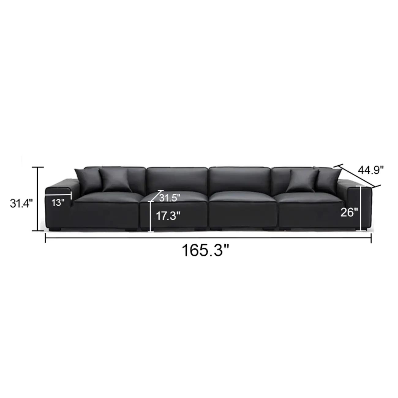 Modern Black Leather Modular Sofa with Extra-Deep Seating Image - 22 | homeyfad