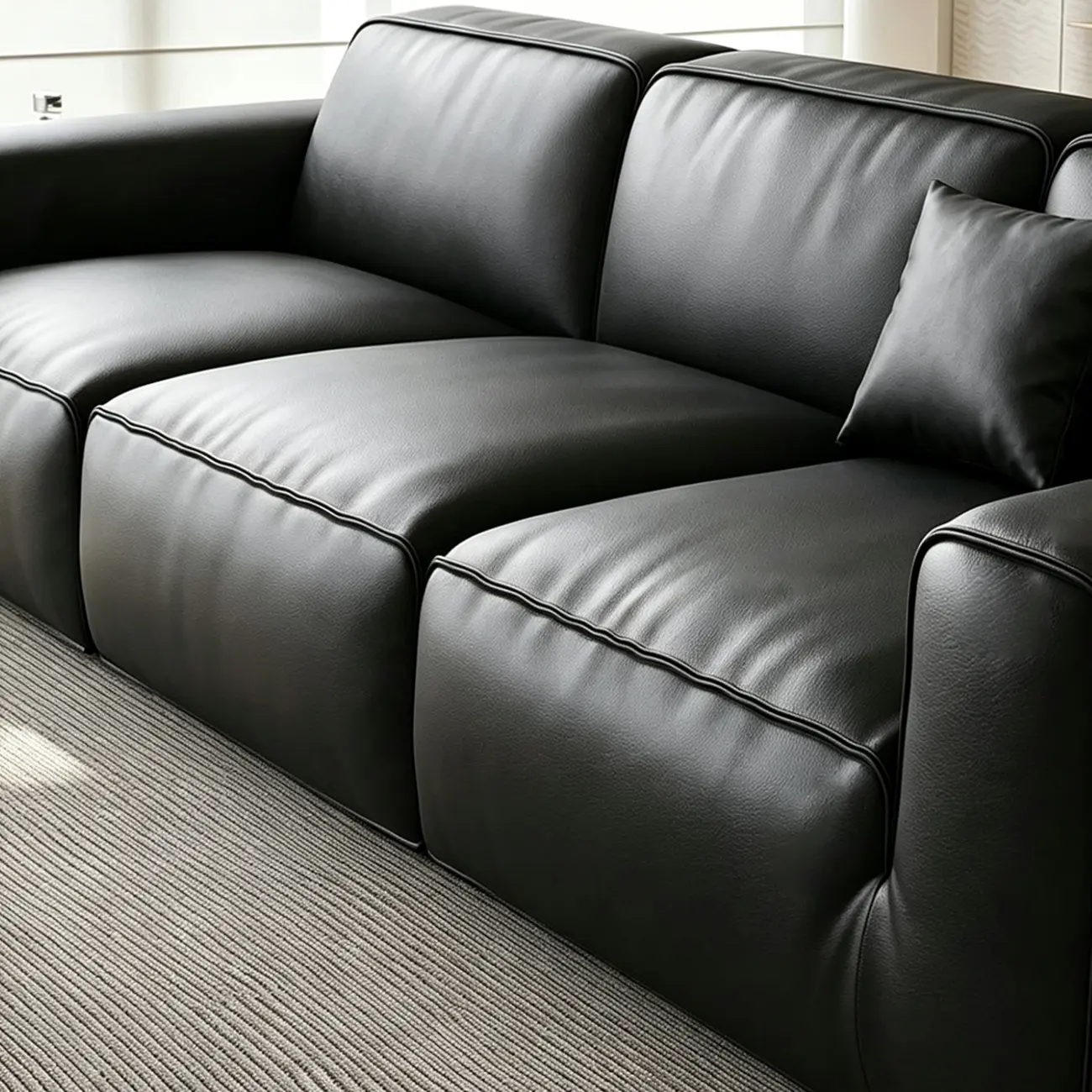 Modern Black Leather Modular Sofa with Extra-Deep Seating Image - 8 | homeyfad