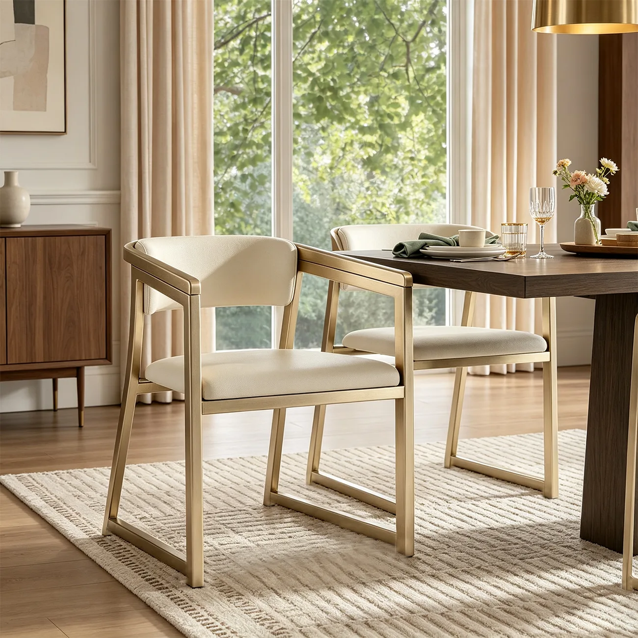 Modern Upholstered Metal Dining Arm Chair Image - 2 | homeyfad