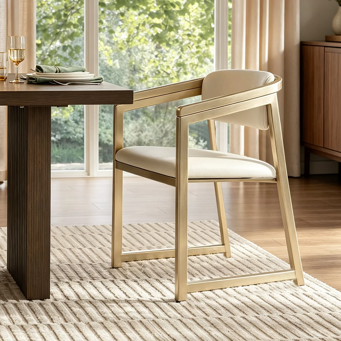 Modern Upholstered Metal Dining Arm Chair Image - 1 | homeyfad