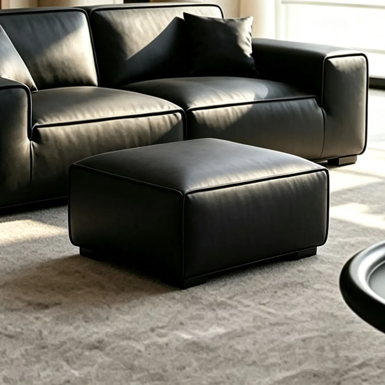 Modern Black Leather Modular Sofa with Extra-Deep Seating Image - 14 | homeyfad