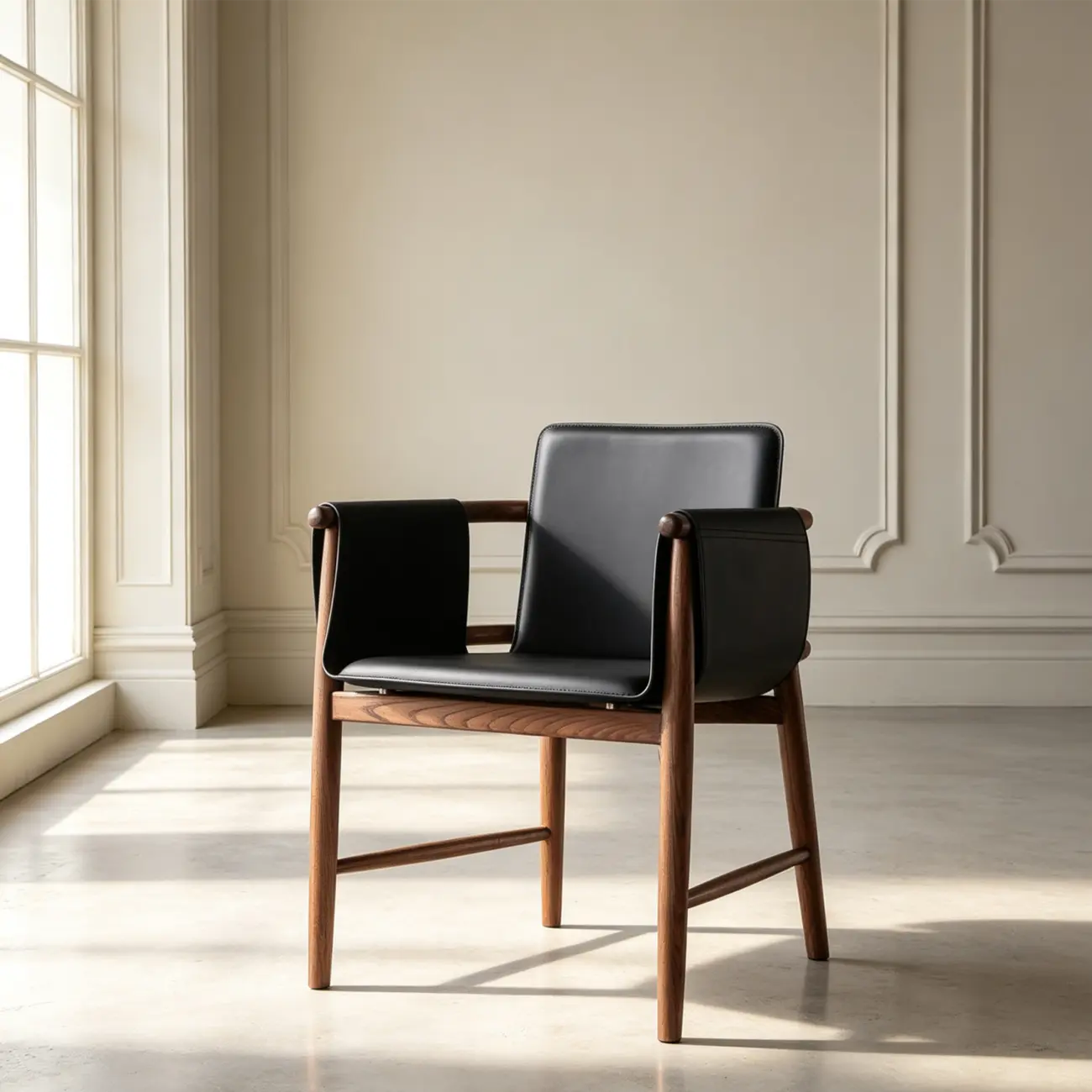 Black Walnut Mid-century Faux Leather Arm Dining Chair With Solid Ash Wood Frame Image - 10 | homeyfad
