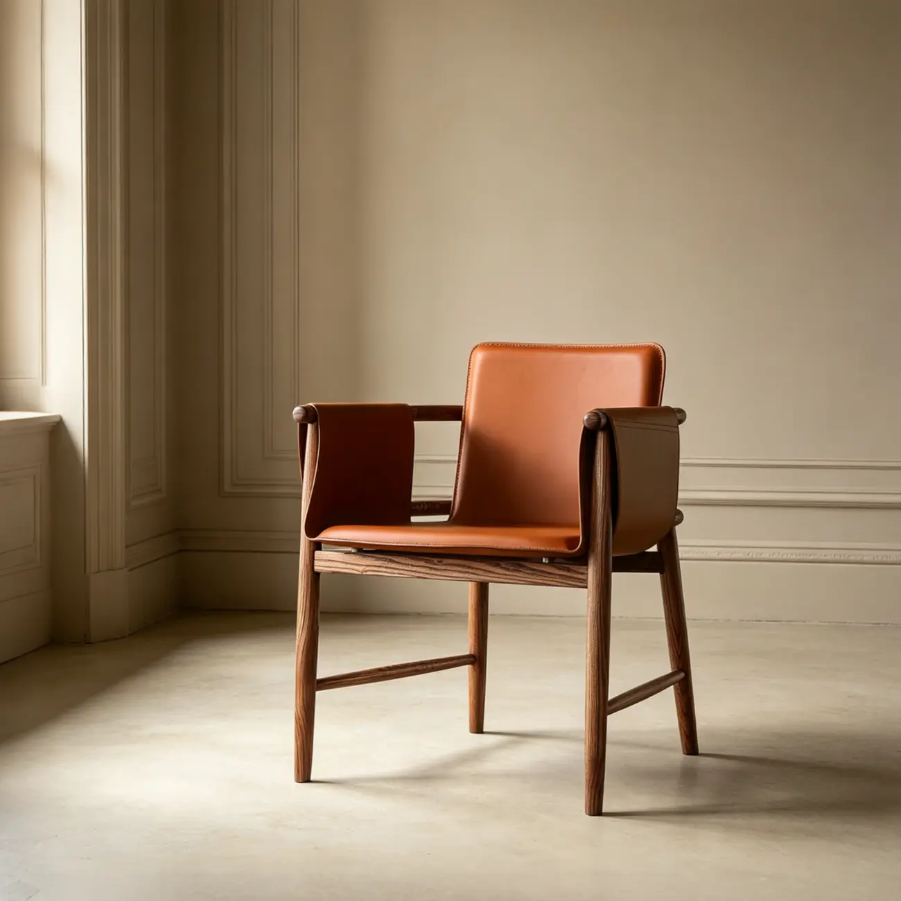 Mid-century Faux Leather Arm Dining Chair With Solid Ash Wood Frame Image - 13 | homeyfad
