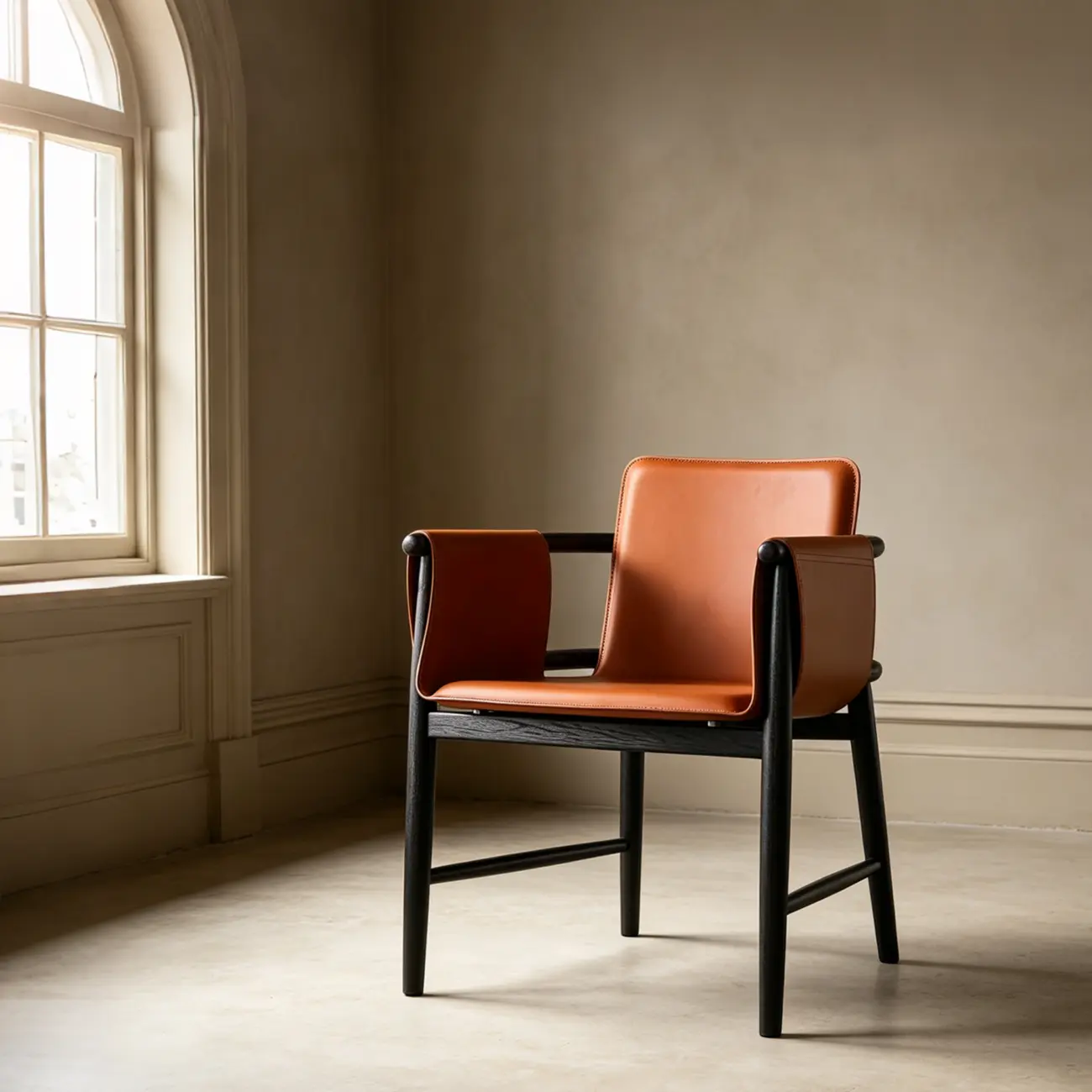 Brown Black Mid-century Faux Leather Arm Dining Chair With Solid Ash Wood Frame Image - 9 | homeyfad