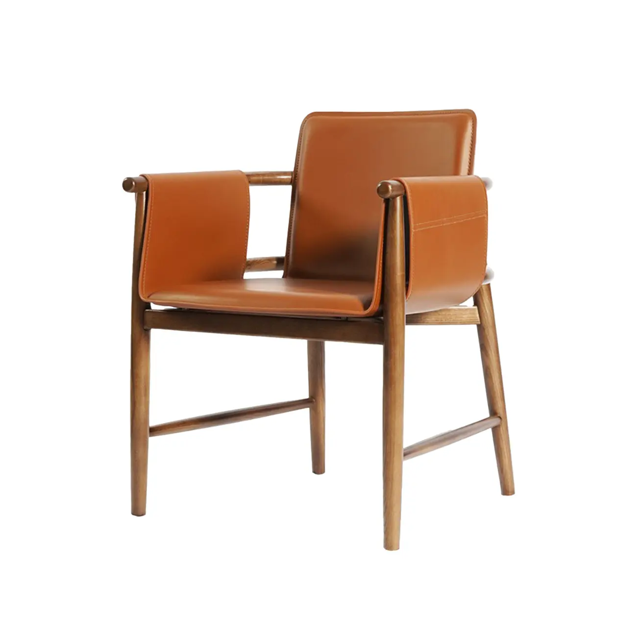 Mid-century Faux Leather Arm Dining Chair With Solid Ash Wood Frame Image - 14 | homeyfad