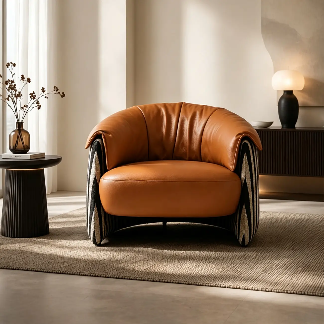 Modern Vintage Brown Top-Grain Leather Barrel Accent Chair Image - 1 | homeyfad
