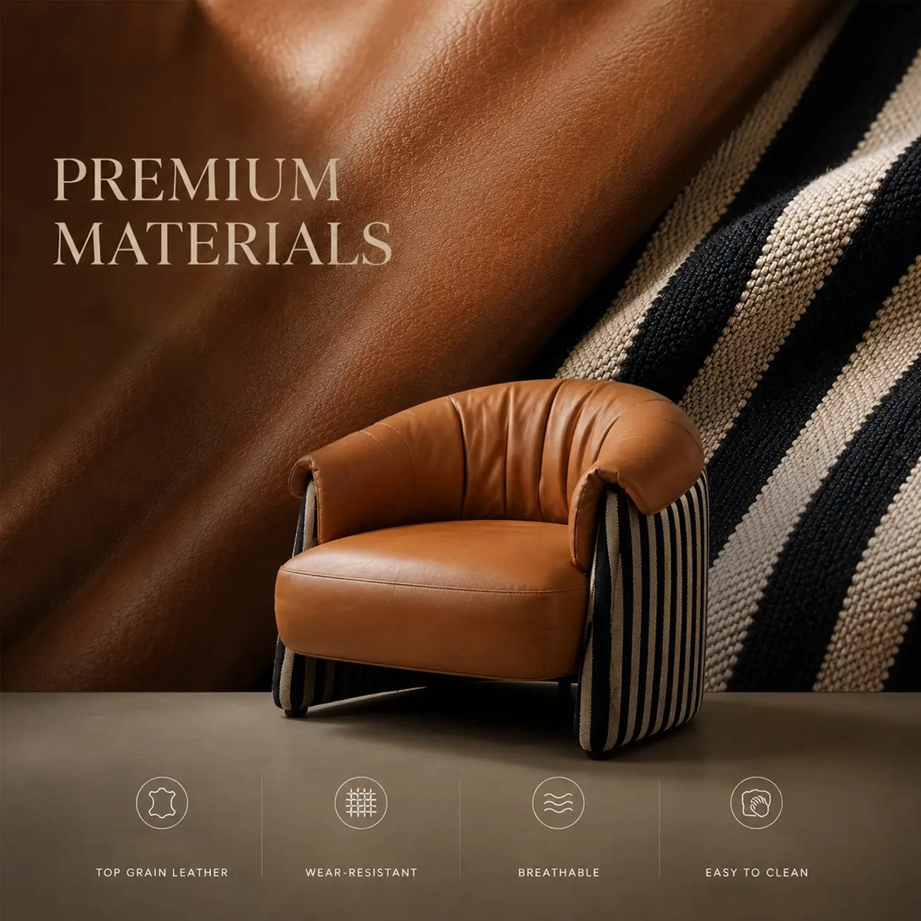Modern Vintage Brown Top-Grain Leather Barrel Accent Chair Image - 7 | homeyfad