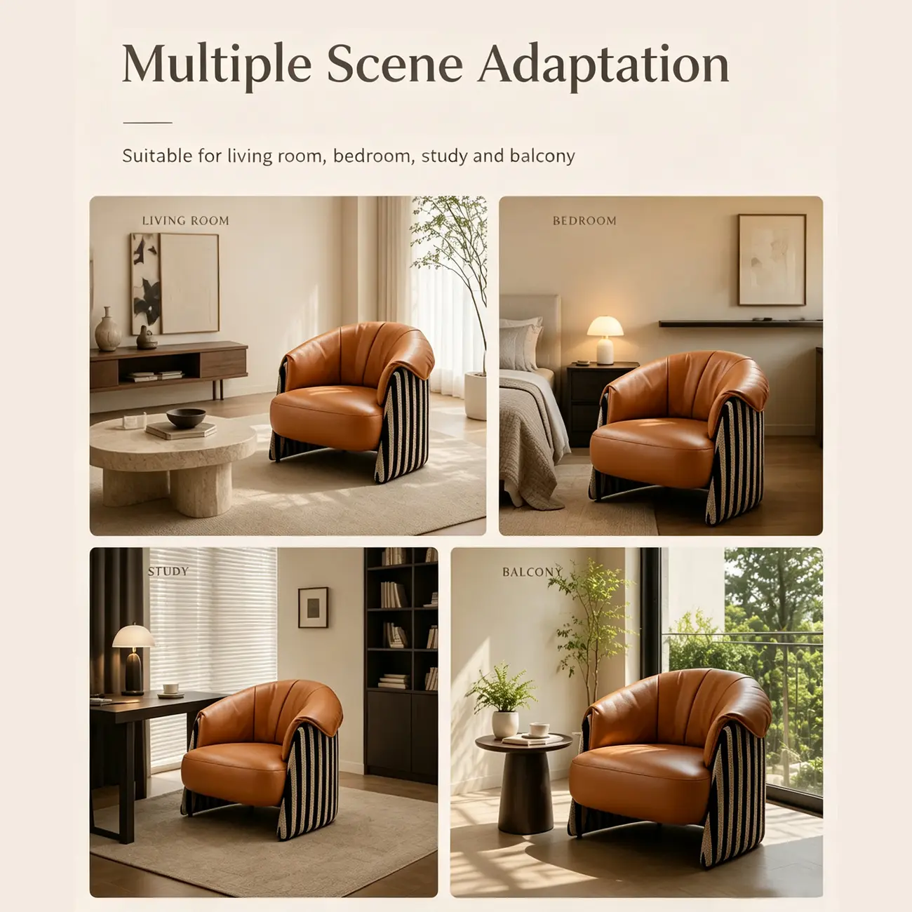 Modern Vintage Brown Top-Grain Leather Barrel Accent Chair Image - 10 | homeyfad