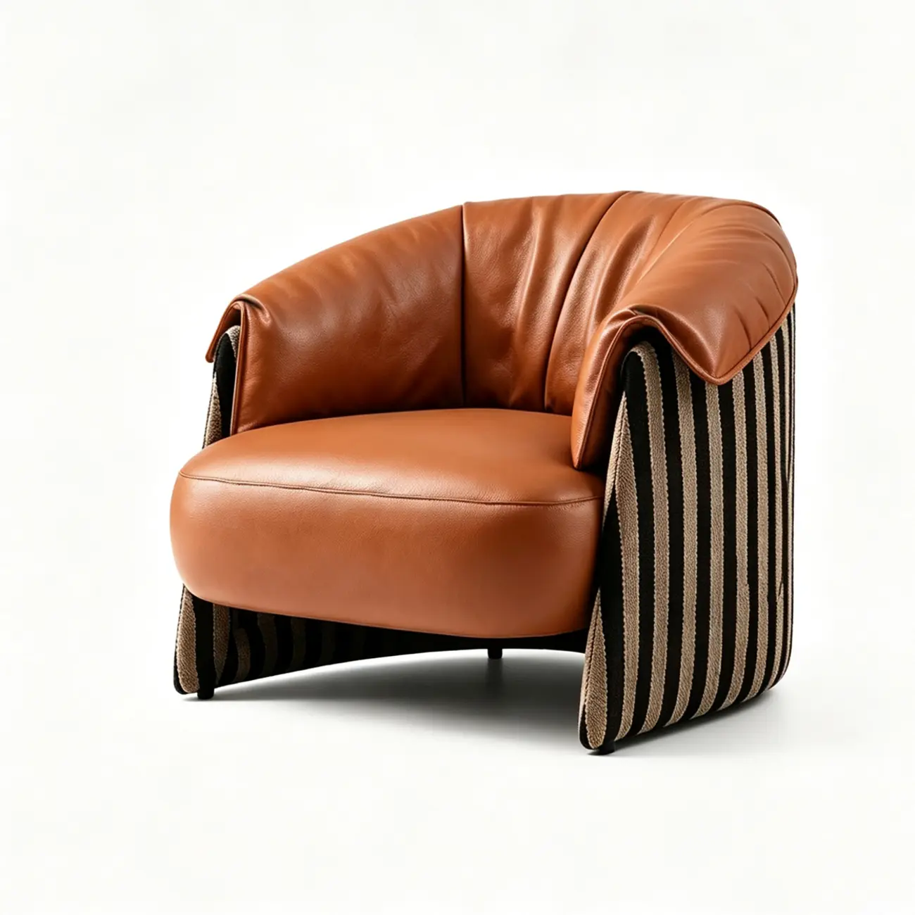 Modern Vintage Brown Top-Grain Leather Barrel Accent Chair Image - 2 | homeyfad