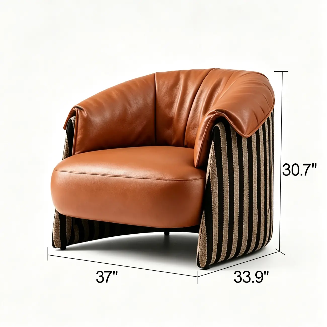 Modern Vintage Brown Top-Grain Leather Barrel Accent Chair #size | homeyfad