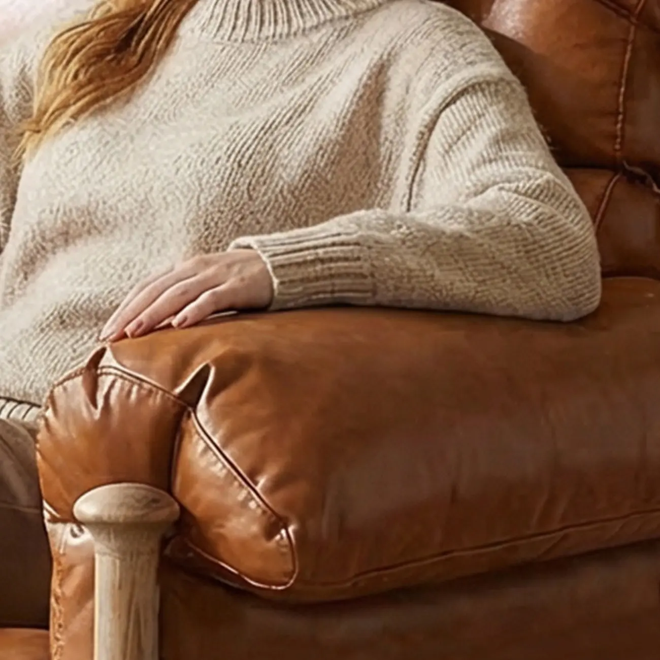 Retro Oil-wax Leather Solid Wood Armchair With Down-filled Cushions Image - 19 | homeyfad