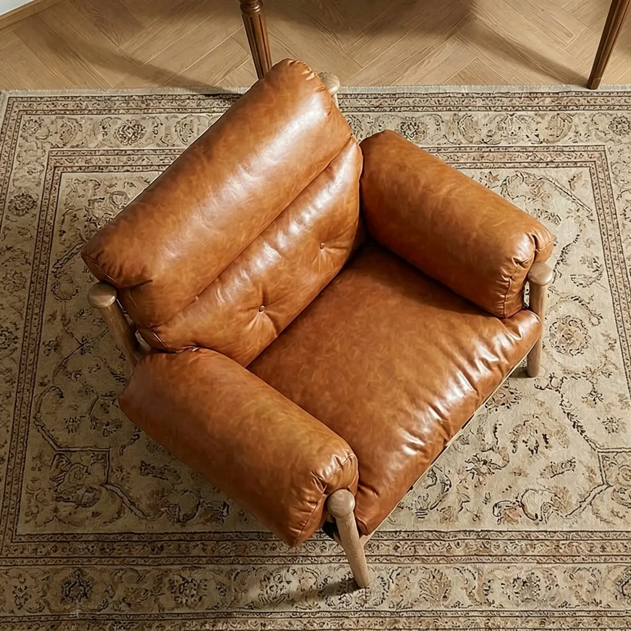 Retro Oil-wax Leather Solid Wood Armchair With Down-filled Cushions Image - 23 | homeyfad