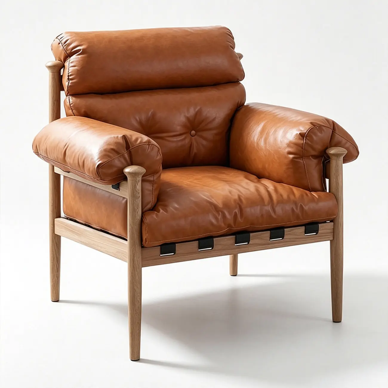 Retro Oil-wax Leather Solid Wood Armchair With Down-filled Cushions Image - 24 | homeyfad