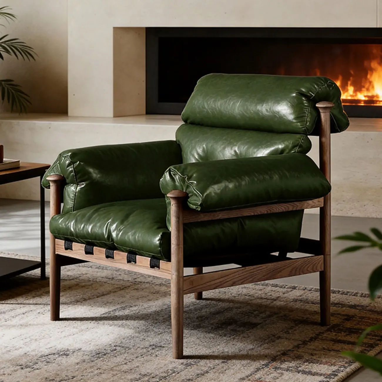 Retro Oil-wax Leather Solid Wood Armchair With Down-filled Cushions Image - 8 | homeyfad