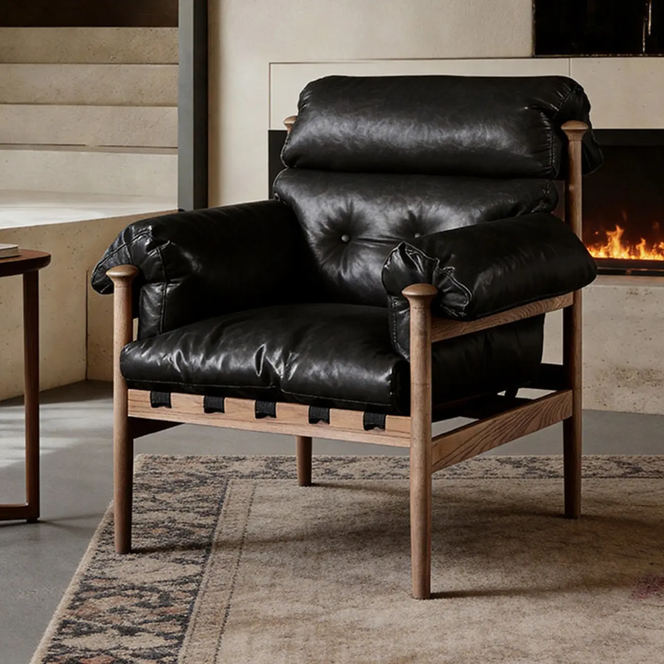 Retro Oil-wax Leather Solid Wood Armchair With Down-filled Cushions Image - 7 | homeyfad