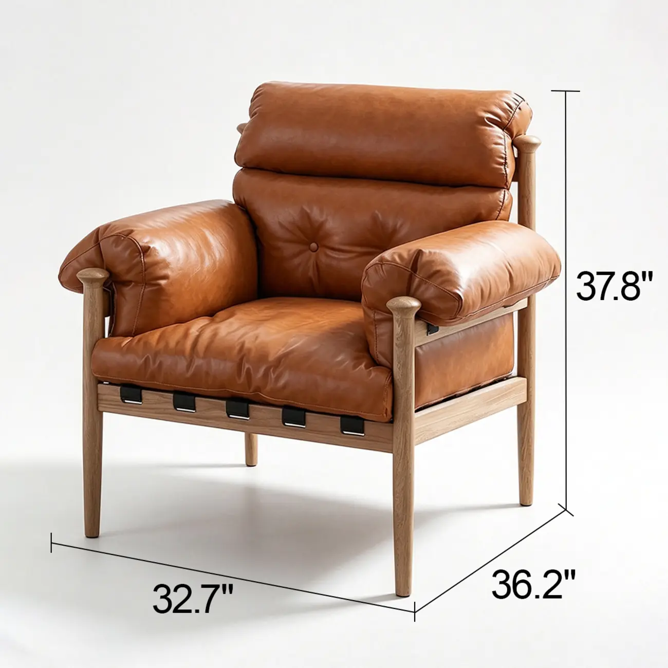 Retro Oil-wax Leather Solid Wood Armchair With Down-filled Cushions Image - 26 | homeyfad