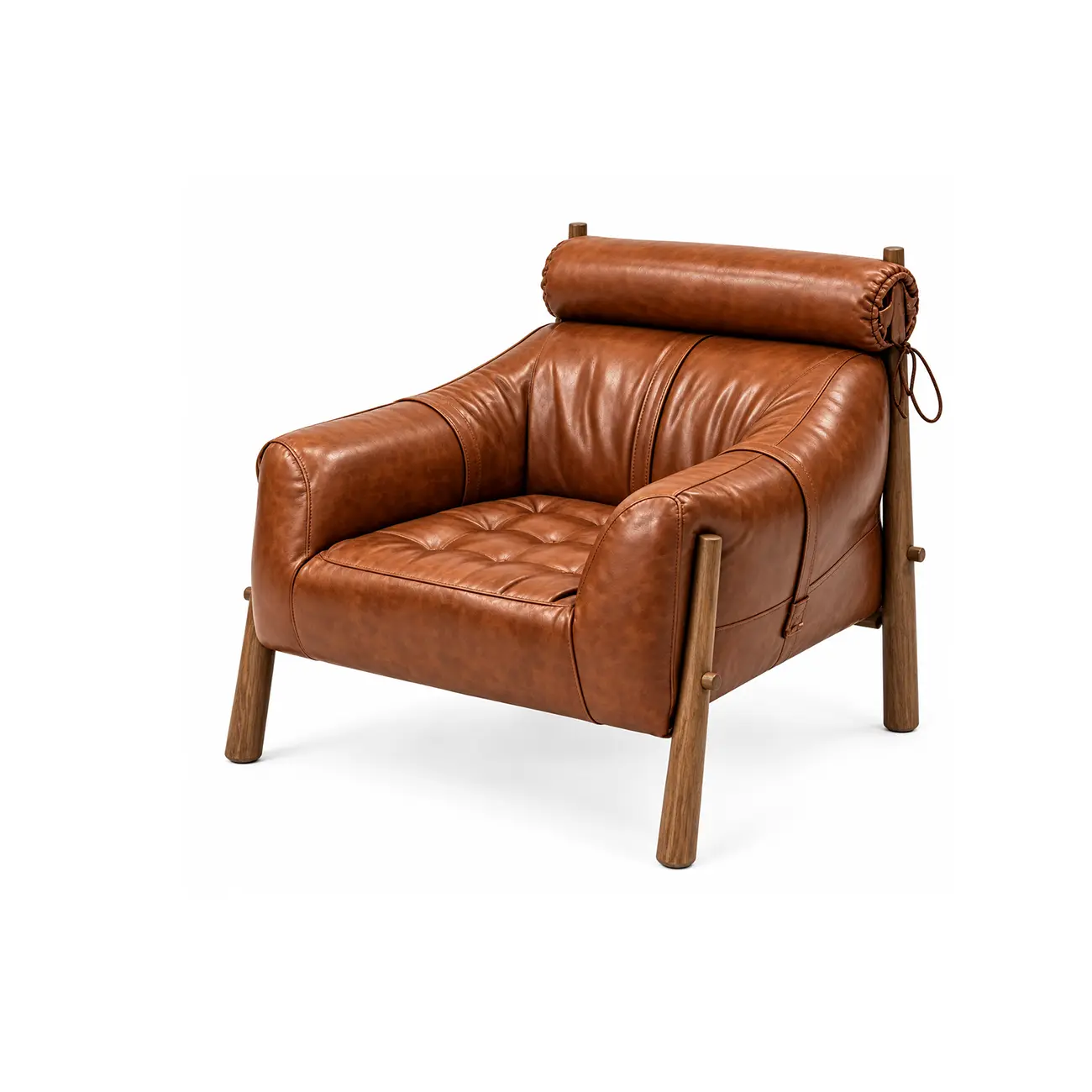 Vintage Oil-waxed Leather Lounge Chair With Solid Wood Frame Image - 2 | homeyfad