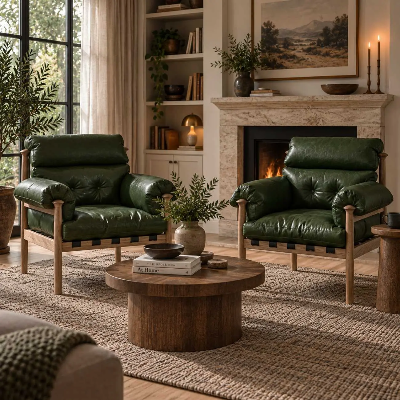 Retro Oil-wax Leather Solid Wood Armchair With Down-filled Cushions Image - 10 | homeyfad