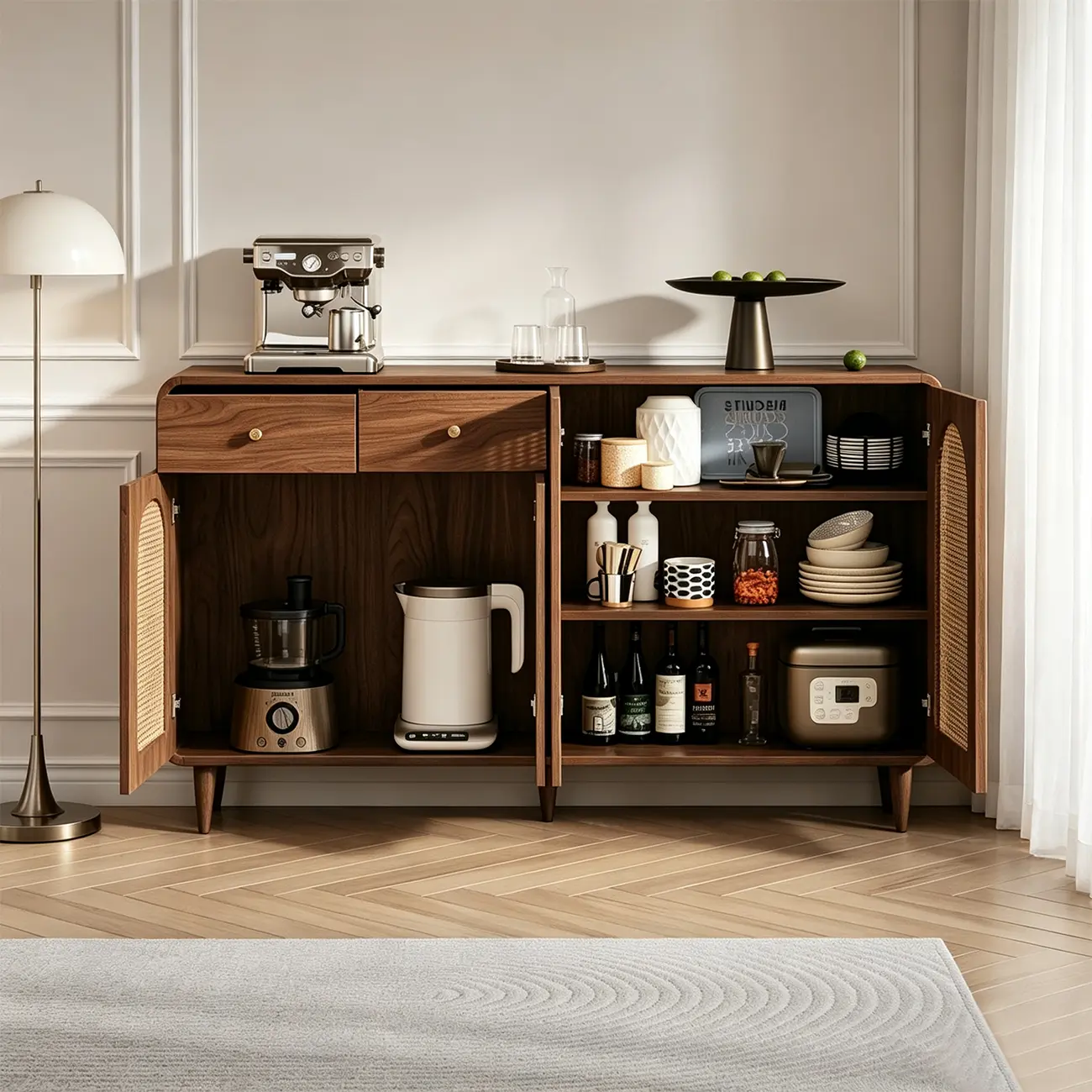 Mid-Century Modern Slim Solid Wood Storage Cabinet for Behind the Sofa Image - 4 | homeyfad