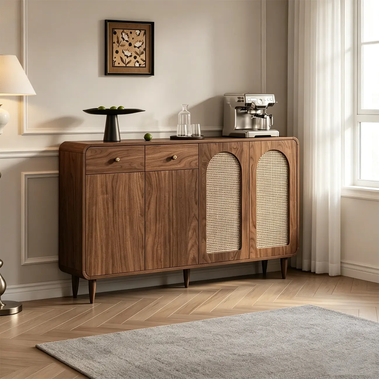Mid-Century Modern Slim Solid Wood Storage Cabinet for Behind the Sofa Image - 3 | homeyfad