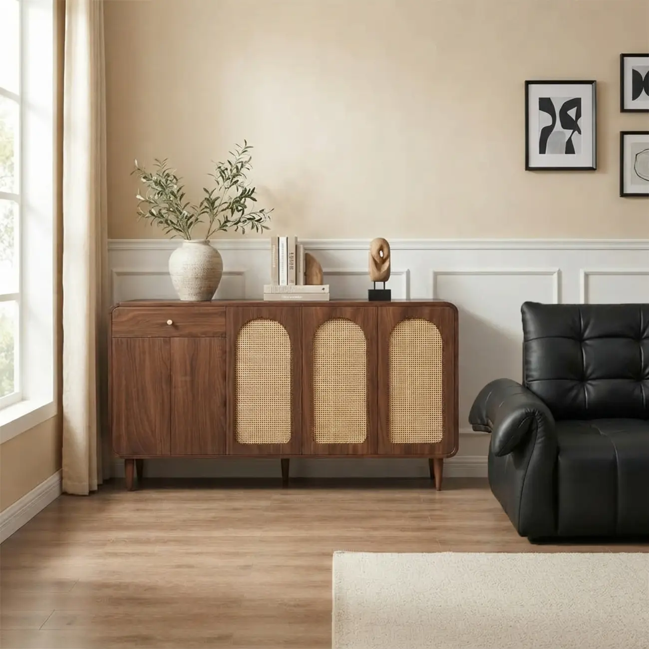 Mid-Century Modern Slim Solid Wood Storage Cabinet for Behind the Sofa Image - 5 | homeyfad