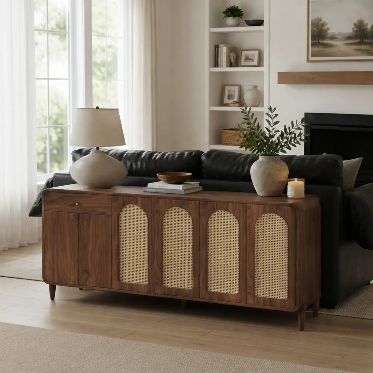 Mid-Century Modern Slim Solid Wood Storage Cabinet for Behind the Sofa Image - 6 | homeyfad