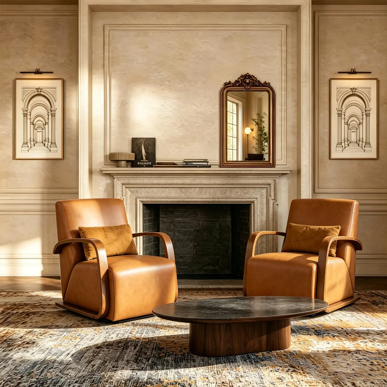 Vintage Brown Faux Leather Swivel Accent Chair with Curved Wood Arms Image - 2 | homeyfad